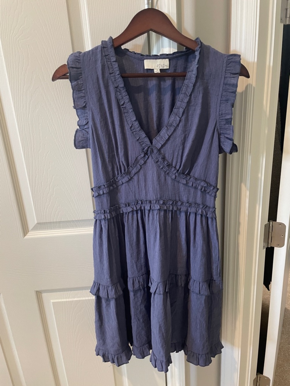 Pinch Slate Blue Ruffle Tiered Mini Dress